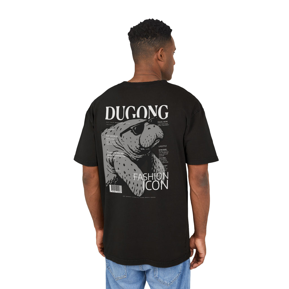 Dugong Fashion Icon Graphic Tee — Acid-Wash Oversized Men’s Shirt