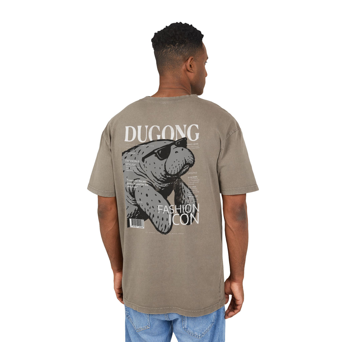 Dugong Fashion Icon Graphic Tee — Acid-Wash Oversized Men’s Shirt