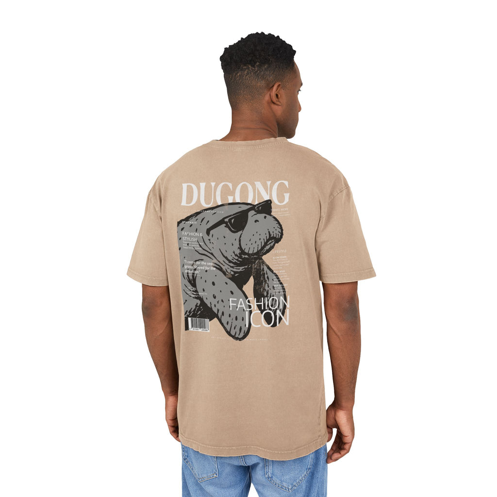 Dugong Fashion Icon Graphic Tee — Acid-Wash Oversized Men’s Shirt